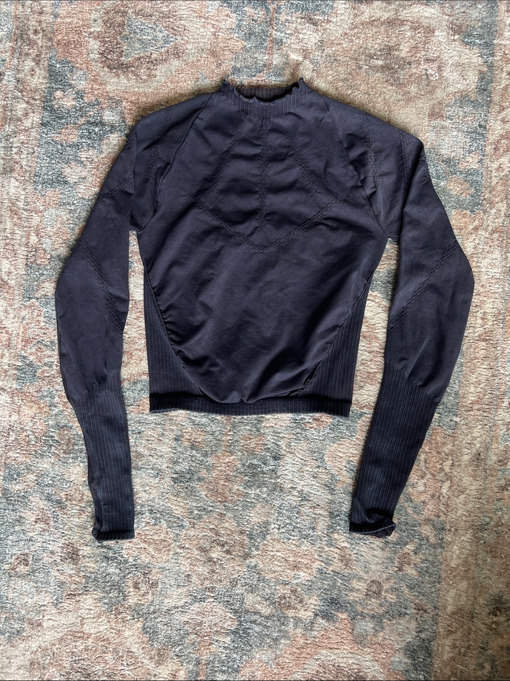 Free People Cropped Black Ribbed Mock-Neck Pullover